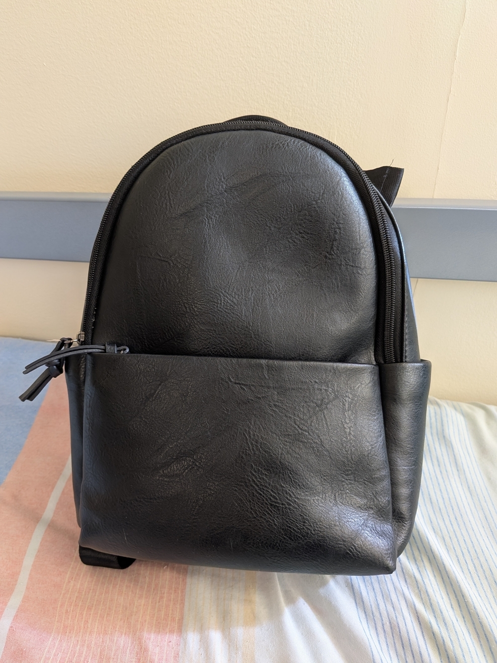 Mini Black Faux Leather Backpack